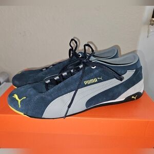 Puma Men's Navy, Gret and Yellow Suede Sneakers